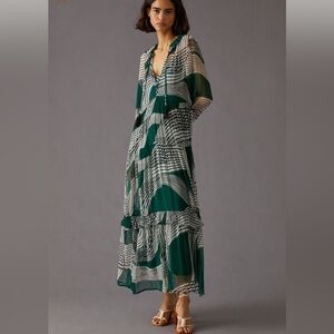 Green Marais Printed Maxi Chiffon Dress from Anthropologie